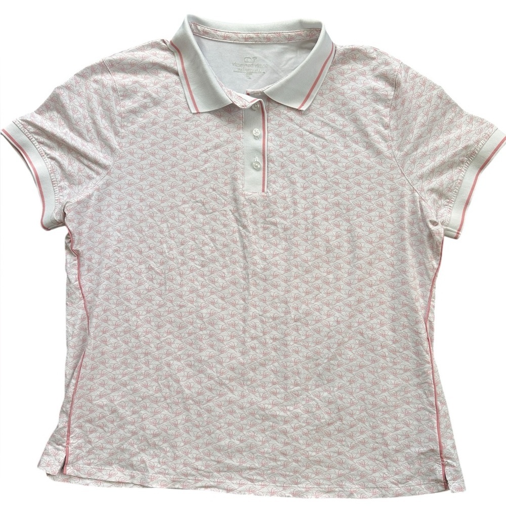 Vineyard Vines Performance Polo Women XL Pink White Floral Excellent Stretch